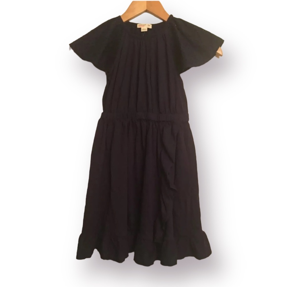 CREWCUTS - Navy Blue Ruffle Dress with Eyelet Sleeves Size 7 NWT